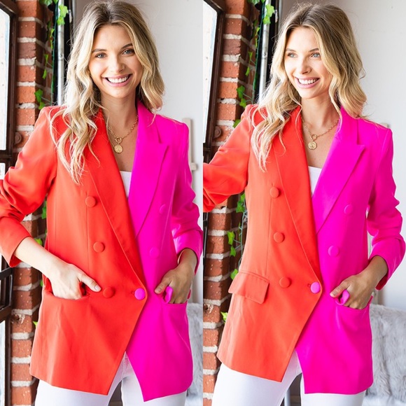 Jackets & Blazers - ✨24 HOUR SALE✨Hold My Calls Red and Pink Colorblock Blazer